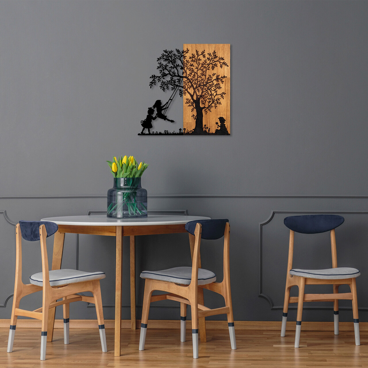 Decoratiune de perete, The Tree And The Shaking Children, Dimensiune: 58 x 59 cm, Nuc / Negru - imagine 7